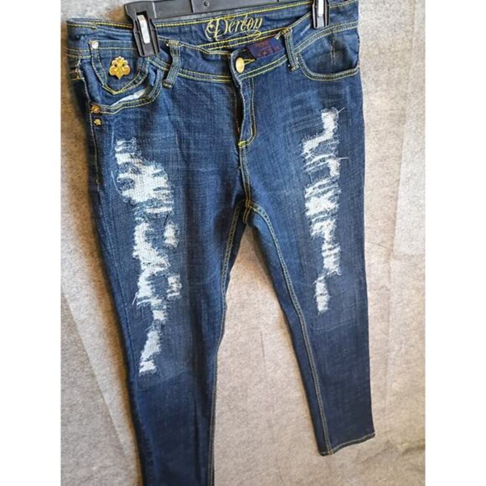 Dereon Womens Size 13/14 Distressed Stretch Skinny Blue Denim Jeans Grunge - Picture 3 of 16